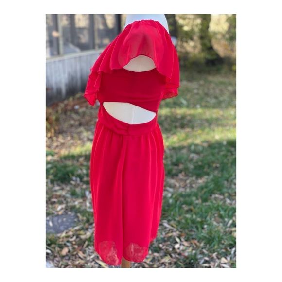 Wet Seal Red Mini Dress Waist Cut-Out Ruffle Scoop Collar Sleeveless Sz S - Picture 4 of 9